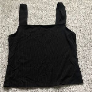 Women’s Black Ribbed Square-Neck Tank Top